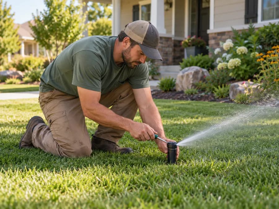 Worker adjusting sprinkler system