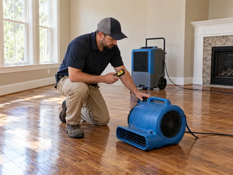 Restoration worker using drying equipment