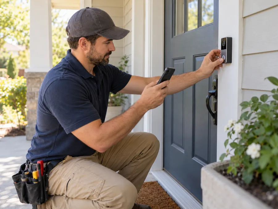 Technician configuring doorbell
