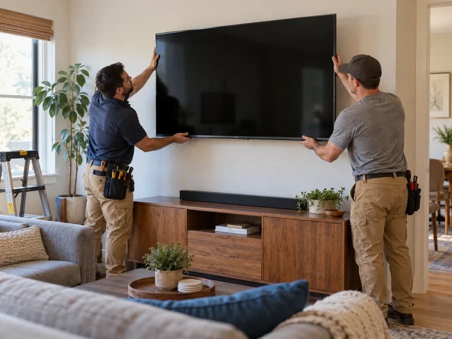 Installer mounting a screen